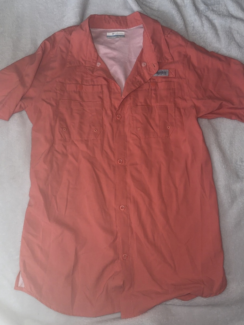Women’s Short-Sleeve Button-Up Shirt - Coral Orange